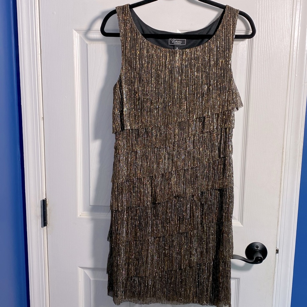 Dress Barn Sleeveless Midi Shimmer Gold Metallic Dress Size 10
